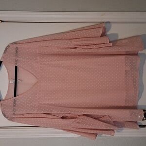 Chic 2-piece V-Neck Sheer Swiss Dot Blouse with Bell Sleeves Matching Tank Sz 2X